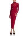 Afrm Shailene Long Sleeve Turtleneck Mesh Dress In Rhubarb