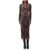 Afrm Shailene Print Long Sleeve Powermesh Body-con Midi Dress In Brown