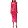Afrm Shailene Print Long Sleeve Powermesh Midi Dress In Organic Rose