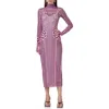 Afrm Shailene Print Long Sleeve Powermesh Midi Dress In Pink Petal