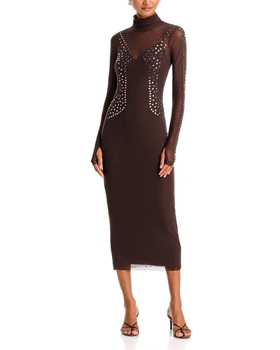 Afrm Shailene Studded Mesh Dress In Brown