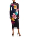 Afrm Billie Floral Print Long Sleeve Mesh Maxi Dress In Navy Block Floral