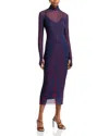 Afrm Shailene Long Sleeve Turtleneck Mesh Dress In Navy Illusion
