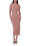 Afrm Shailene Turtleneck Long Sleeve Mesh Dress In Almond Kiss