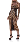 Afrm Maggie Ruched Long Sleeve Body-con Midi Dress In Caramel Animal