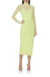 Afrm Shailene Turtleneck Long Sleeve Mesh Dress In Sunny Lime