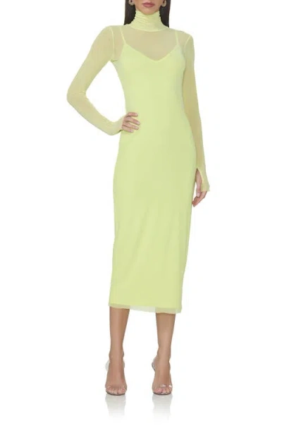 Afrm Shailene Turtleneck Long Sleeve Mesh Dress In Sunny Lime