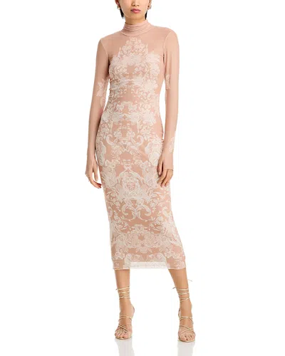 Afrm Shailene Turtleneck Long Sleeve Midi Dress In Almond Lace