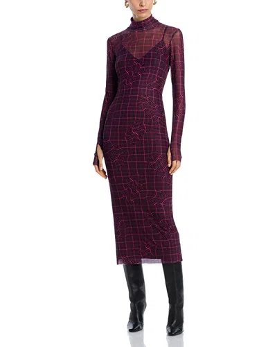 Afrm Shailene Turtleneck Long Sleeved Mesh Dress In Twisted