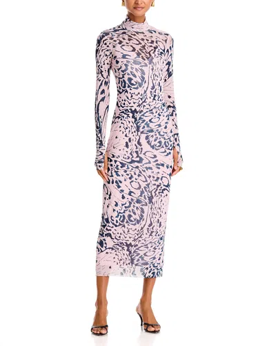 Afrm Shailene Turtleneck Mesh Midi Dress In Pink