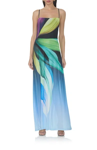Afrm Shea Print A-line Mesh Maxi Dress In Multi