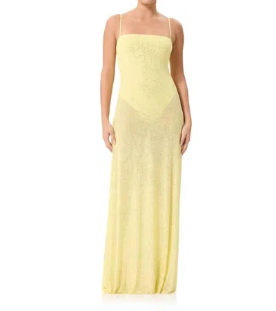 Afrm Shea Rhinestone Sheer Maxi Dress With Bodysuit In Buttercup In Yellow