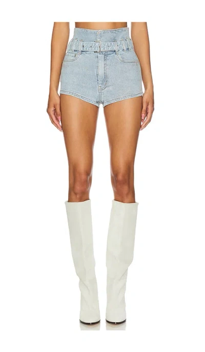 Afrm Sheyla Shorts In Denim Gold Metallic