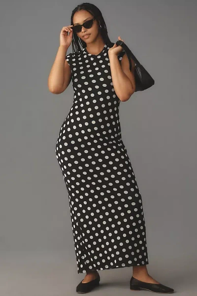 Afrm Short-sleeve Slim Mesh Maxi Dress In Black