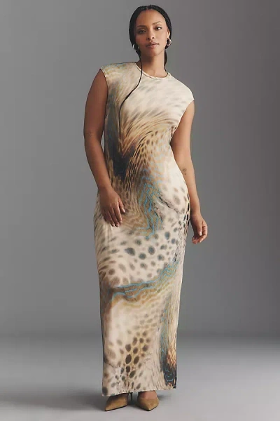 Afrm Short-sleeve Slim Mesh Maxi Dress In Green