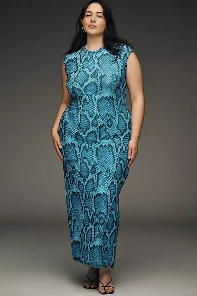 Afrm Short-sleeve Slim Mesh Maxi Dress In Blue