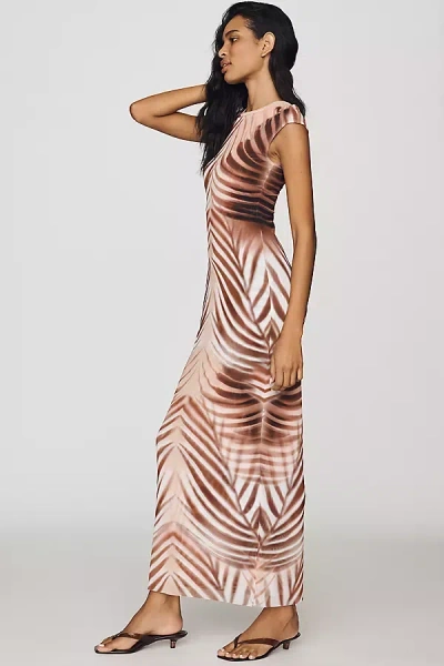 Afrm Short-sleeve Slim Mesh Maxi Dress In Brown