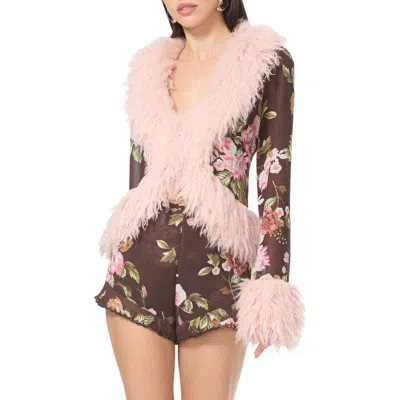 Afrm Simone Faux Fur Trim Cardigan In Multi