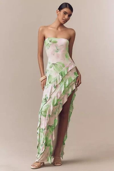 Afrm Siobhan Strapless Mesh Maxi Dress In Green