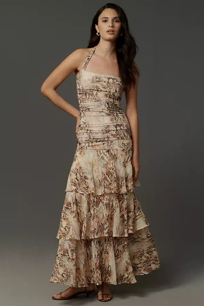 Afrm Sleeveless Square-neck Tiered Midi Dress In Multicolor