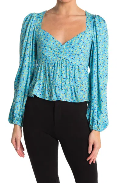 Afrm Soni Balloon Sleeve Crop Top In Ditsy Floral Blue