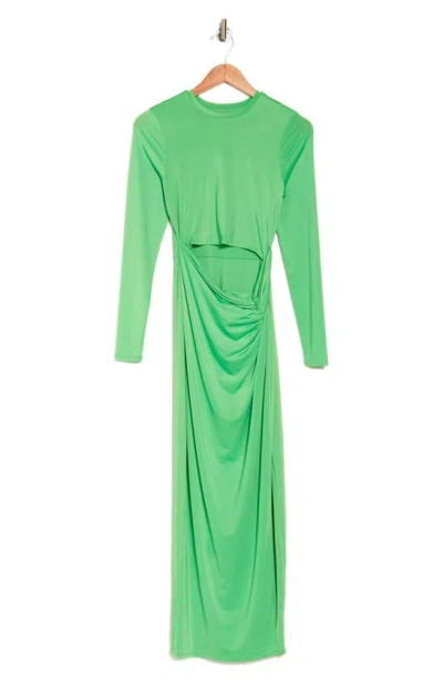 Afrm Soo Long Sleeve Cutout Dress In Neon Green
