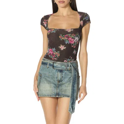 Afrm Square Neck Cap Sleeve Top In Brown