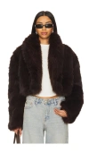 Afrm Stephanie Barrel Crop Faux Fur Jacket In Java