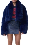 Afrm Stephanie Faux Fur Jacket In Dark Navy Fur