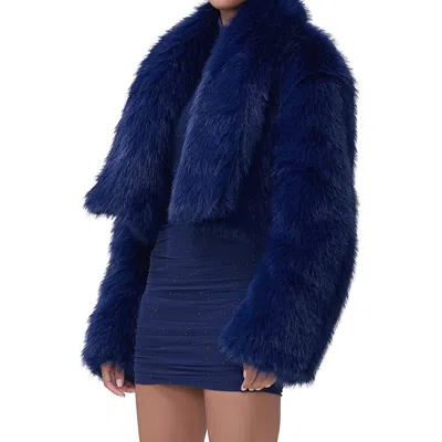 Afrm Stephanie Fur Jacket In Navy