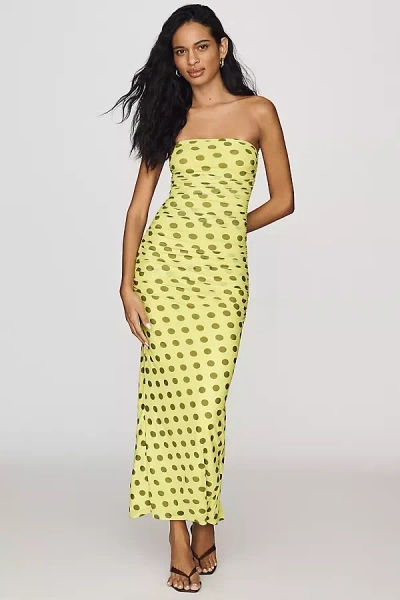 Afrm Strapless Mesh Maxi Dress In Green