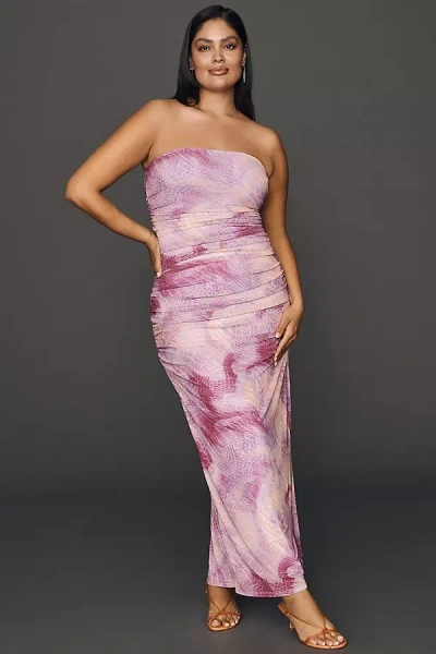 Afrm Strapless Mesh Maxi Dress In Purple
