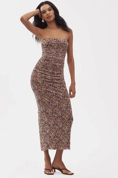 Afrm Strapless Mesh Midi Dress In Multicolor