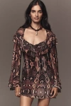 Afrm Sweetheart Ruffle Mini Dress In Brown