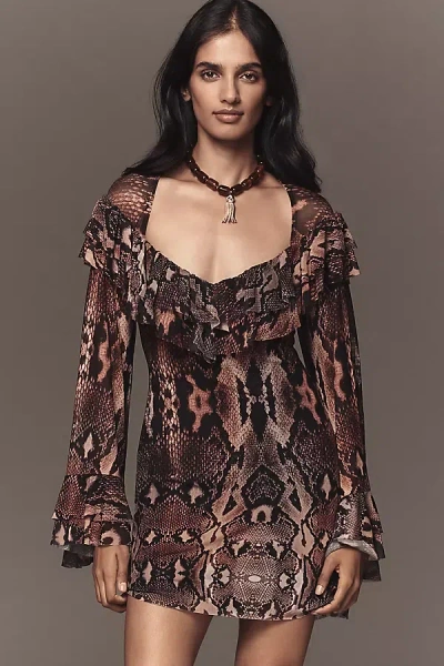 Afrm Sweetheart Ruffle Mini Dress In Brown