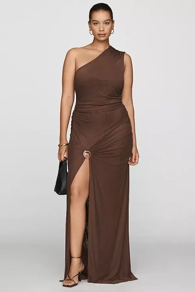 Afrm Swezey One-shoulder Maxi Dress In Brown