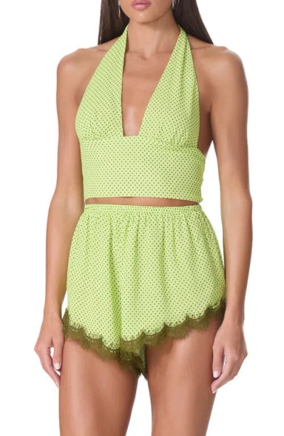 Afrm Sylas Plunge Halter Neck Crop Top In Green