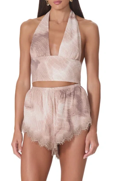 Afrm Sylas Plunge Halter Neck Crop Top In Multi