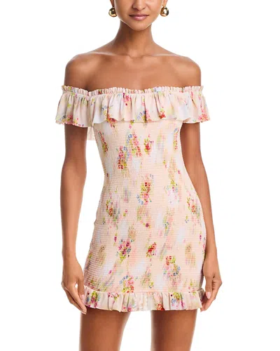 Afrm Syra Smocked Mini Dress In Neutral