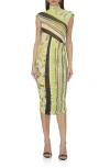 Afrm Tabi Mixed Print Open Back Mesh Dress In Wing Stripe