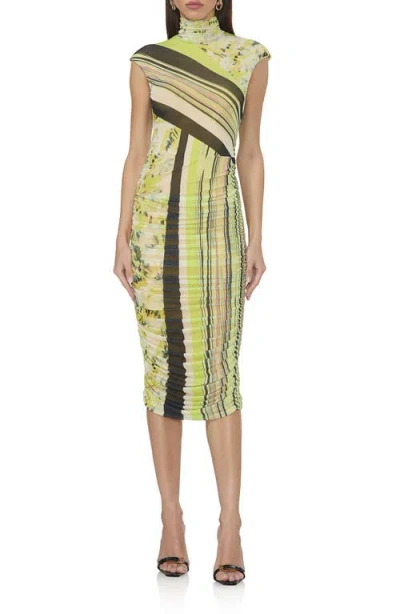 Afrm Tabi Mixed Print Open Back Mesh Dress In Wing Stripe