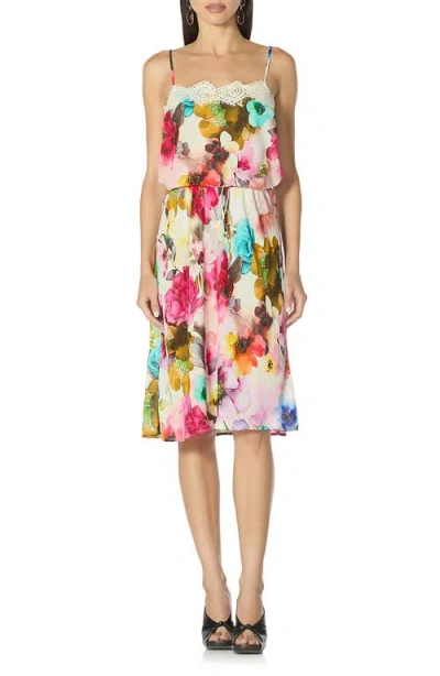 Afrm Tabitha Lace Trim Midi Dress In Multi