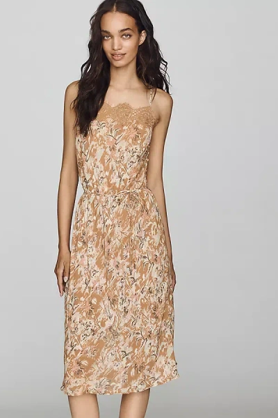 Afrm Tabitha Lace-trim Midi Dress In Gray