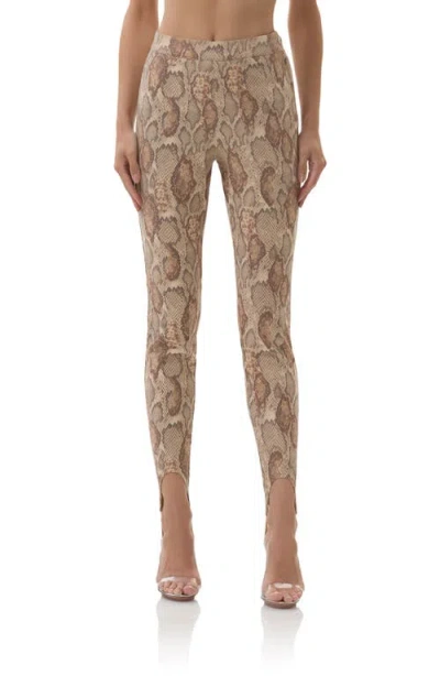 Afrm Tallie Snakeskin Print Stirrup Pants In Brown