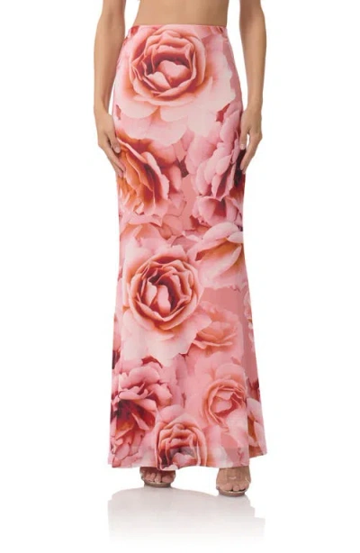 Afrm Tegan Allover Print Mermaid Skirt In Pink