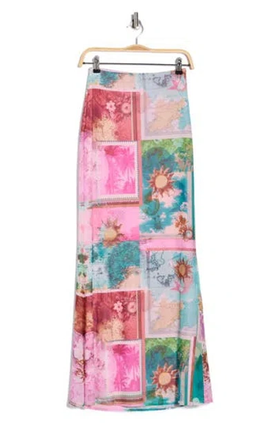 Afrm Tegan Animal Print Mesh Maxi Skirt In Blue