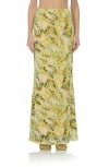 Afrm Tegan Print Mesh Maxi Skirt In Lime Wing