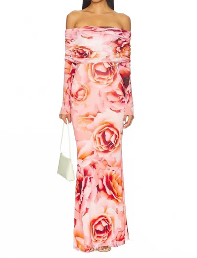 Afrm Thelma Dress In Peach Roses In Pink