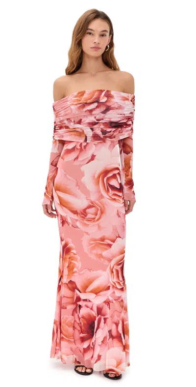 Afrm Thelma Dress Peach Roses In Pink