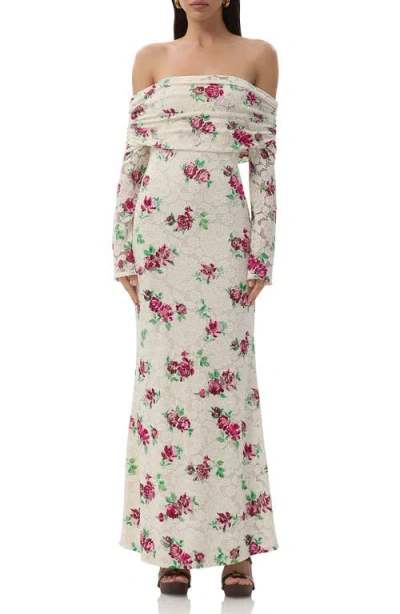 Afrm Thelma Off The Shoulder Long Sleeve Lace Maxi Dress